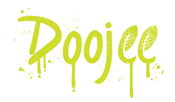 Distorted yellow text on a White background, Doojee logo in stylized word.