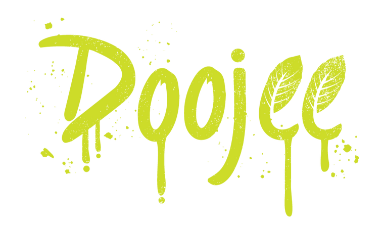 Distorted yellow text on a White background, Doojee logo in stylized word.