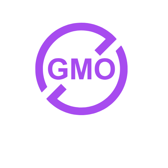 A purple logo with the text "GMO" inside a circular