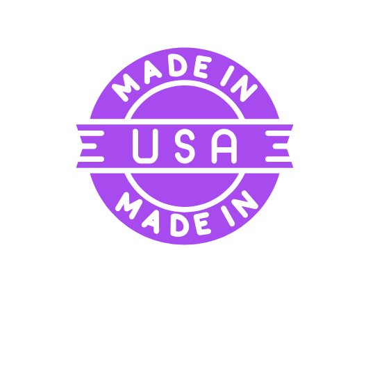 "Made in USA" badge with purple color scheme